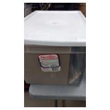 Sterilite 66 quart tote with lid full of office