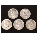 5 Kennedy half dollars