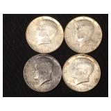 4 1964 Kennedy 90% silver half dollars.