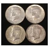 4 1964 Kennedy 90% silver half dollars.