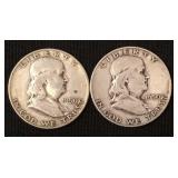 2 1950-D Franklin 90% silver half dollars