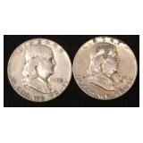 2 1952 Franklin 90% silver half dollars