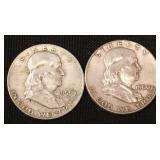 1959-D & 1960 Franklin 90% silver half dollars