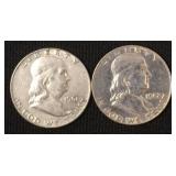 1961-D & 1962-D Franklin 90% silver half dollars