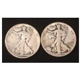 2 Walking Liberty half dollars, 1917 & 1941