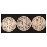 3 1942 Walking Liberty half dollars.