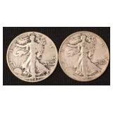 2 1942 Walking Liberty half dollars