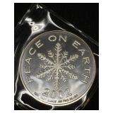 2002 Peace on Earth 1 oz .999 fine silver coin