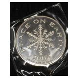 2002 Peace on Earth 1 oz .999 fine silver coin