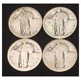 4 Standing Liberty quarters, dates unknown