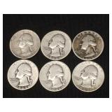 6 Washington quarters. 1944 x4, 46, 49