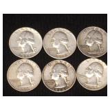 6 Washington quarters, 1959, 60, 61, 64 x3