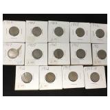 14 "V" Nickels, various dates,