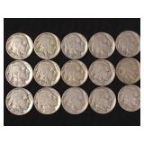 15 Indian Head/Buffalo nickels,