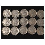 15 Indian Head/Buffalo nickels,