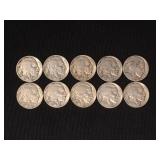 10 Indian Head/Buffalo nickels,