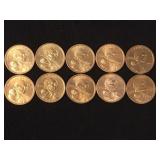 10  Sacagawea dollars, various dates & mint marks