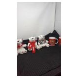 3 Coca-Cola bean bag plush polar bears and 2