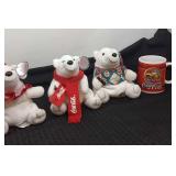 3 Coca-Cola bean bag plush polar bears and 2