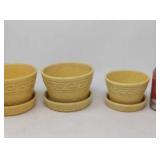 3 McCoy pottery yellow, Greek key flower pots