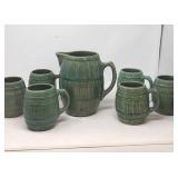 McCoy pottery barrel pattern pitcher and 6 mug