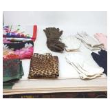 7 Pairs of ladies dress gloves, 4 scarves,