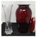 Crystal vase and a Ruby red vase.