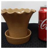 1970s Bybee pottery brown ruffled edge flower pot.