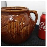 McCoy pottery brown handled bean pot, no lid.