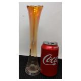 Antique marigold carnival glass bud vase.