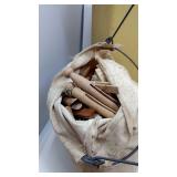 2 baskets if clothes pins. Wicker and cloth with