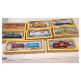 8 Life-Like HO scale train cars in boxes.