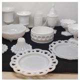 12 pieces of white milk glass.