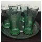 Glass Coca-Cola serving tray w/6 Coca-Cola glasses