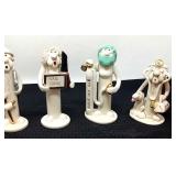 4 Ceramic figurines, fisherman, nail care,