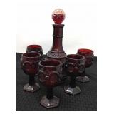 Avon Ruby Red decanter and 6 cordials.