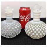 2 Unmarked opalescent hobnail perfume bottles.