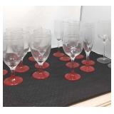 16 Red base stemware. 3 clear stemware.