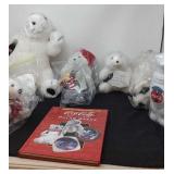 Coca-Cola polar bears, stuffed, plastic glass,