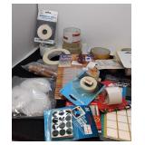 Large box lot of household items, tape, hooks