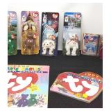 5 Beanie babies, 2-1999 calendars.