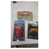 Head lamp, multi tester, cables, pac vac n stack,