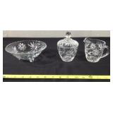 Small footed glass bowl, sugar bowl w/lid