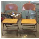 2 Metal folding chairs with wood seats