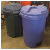 Two trash cans with lids.