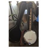 Hindi II Banjo with case, two finger picks