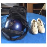 Columbia White Dot bowling ball, bag and shoes.