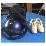 Columbia White Dot bowling ball, bag and shoes.