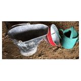 Coal bucket, galvanized funnel with strainer,