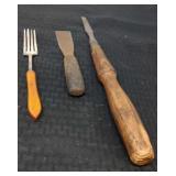 Antique Celluloid handle fork, putty knife,